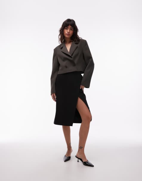 ASOS DESIGN cropped double breasted blazer in khaki - view 1