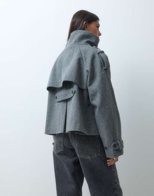 ASOS DESIGN cropped elegant kappefrakke med ståkrave i sort-hvidt tern, 2 af 4