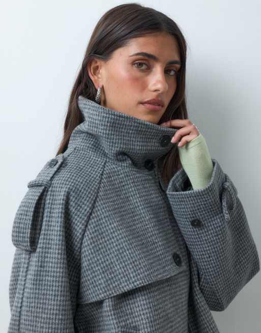 ASOS DESIGN cropped elegant kappefrakke med ståkrave i sort-hvidt tern, 3 af 4