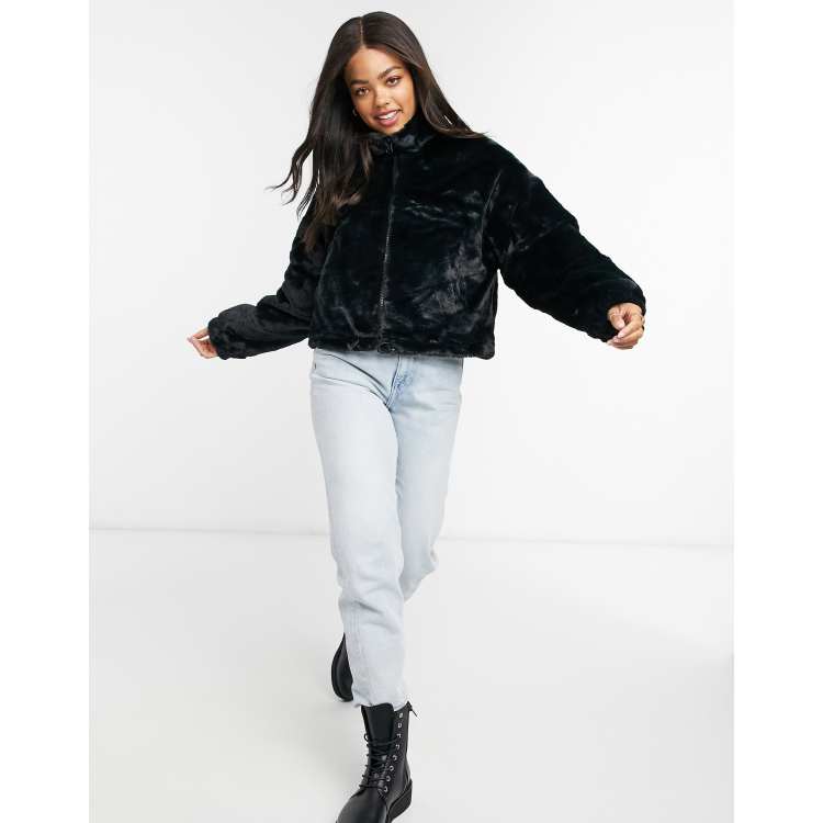 ASOS DESIGN cropped puffer jacket in black