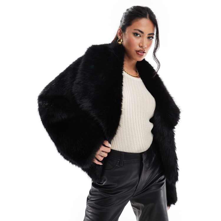 ASOS DESIGN cropped faux fur jacket in black ASOS
