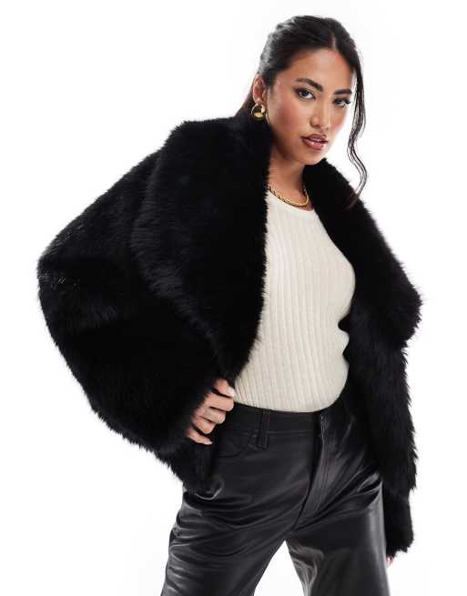 ASOS DESIGN cropped faux fur jacket in black ASOS