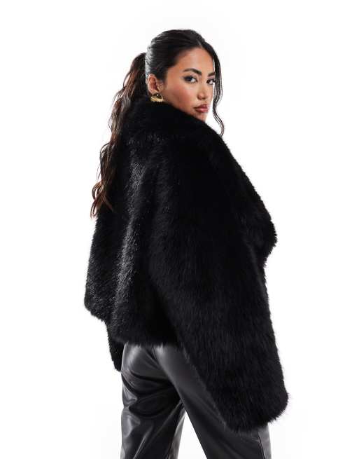 Black cropped faux fur jacket with hood best sale