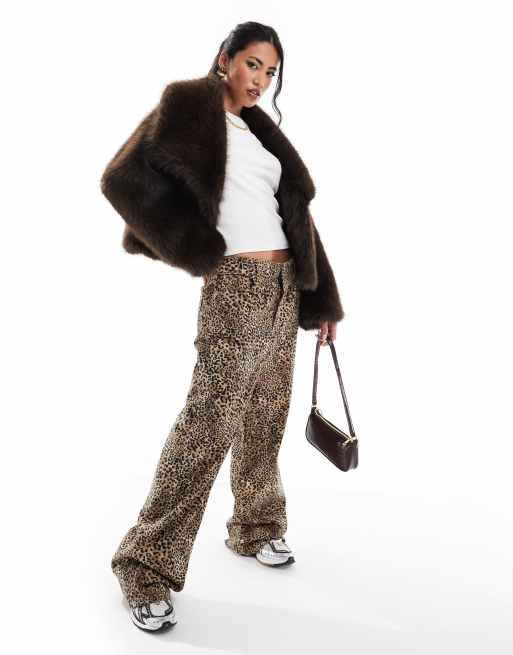 ASOS DESIGN cropped faux fur jacket in brown tipped | ASOS