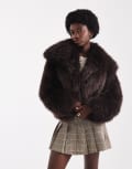 [ASOS DESIGN] ASOS DESIGN cropped faux fur jacket in brown S Brown