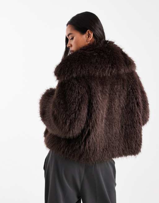 ASOS DESIGN cropped faux fur jacket in brown