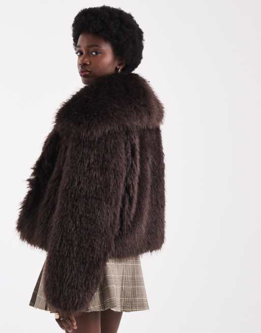 ASOS DESIGN cropped faux fur jacket in brown