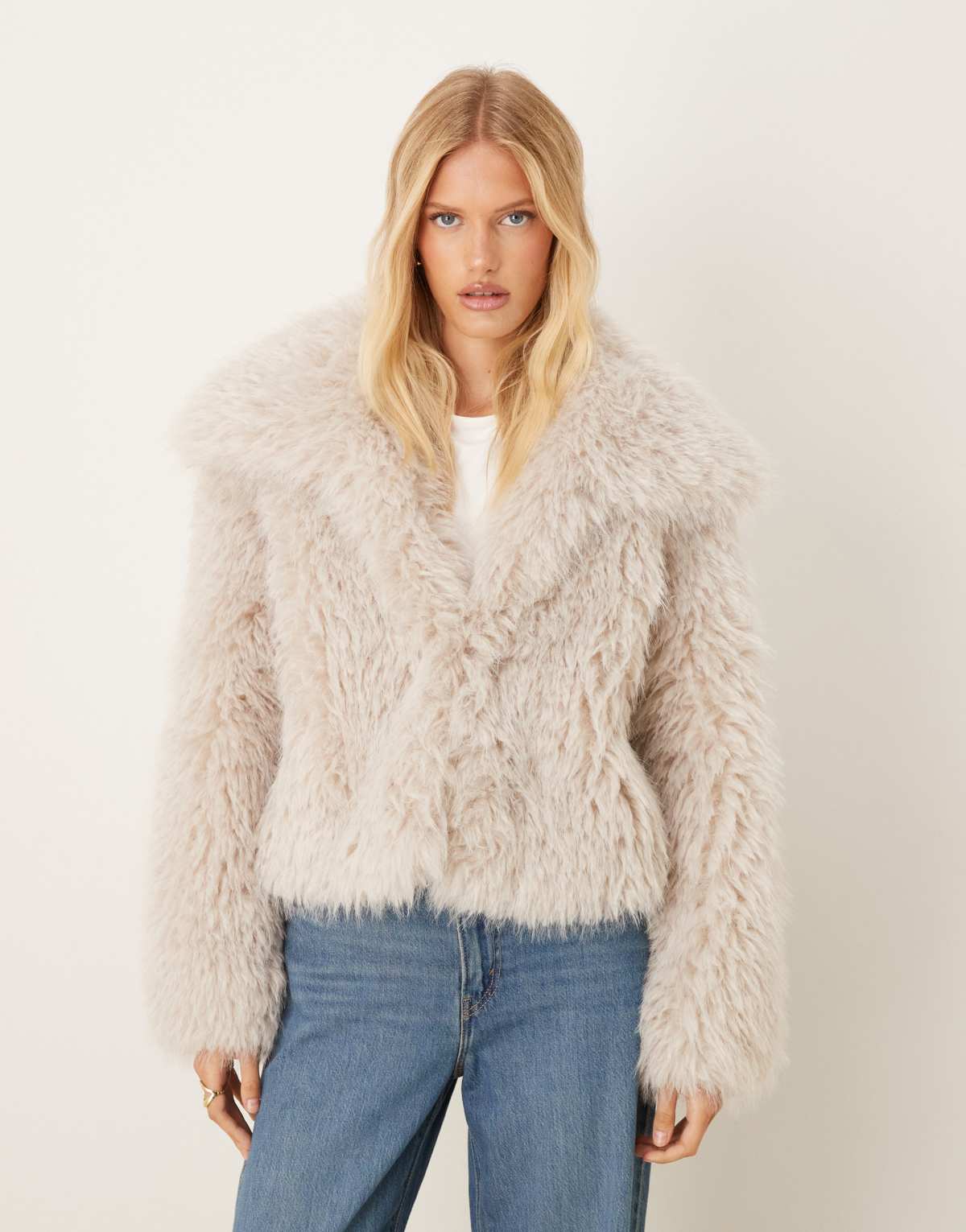 ASOS DESIGN cropped faux fur jacket in cream