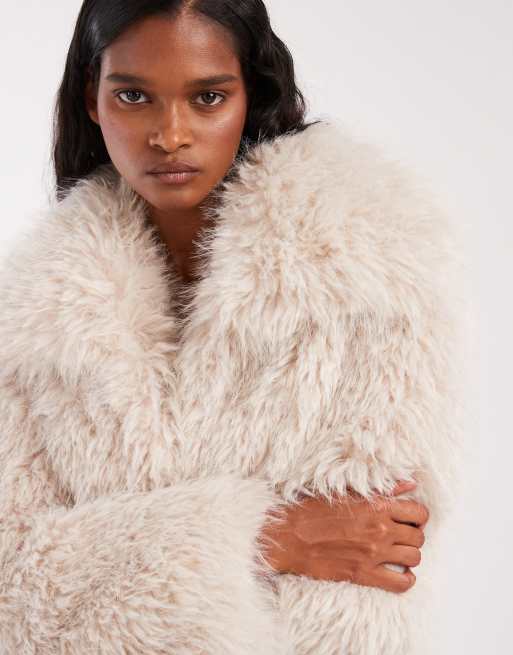 ASOS DESIGN cropped faux fur jacket in cream