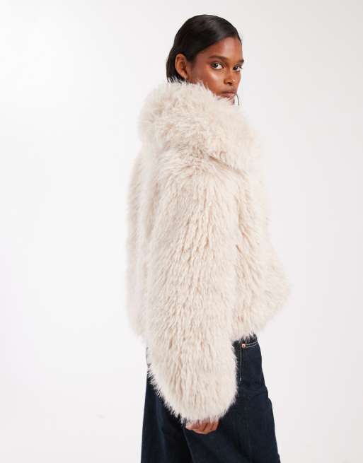 ASOS DESIGN cropped faux fur jacket in cream
