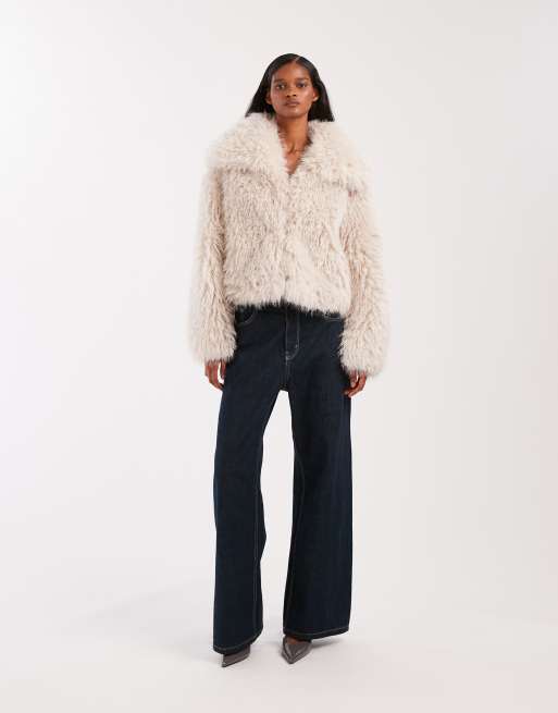 ASOS DESIGN cropped faux fur jacket in cream