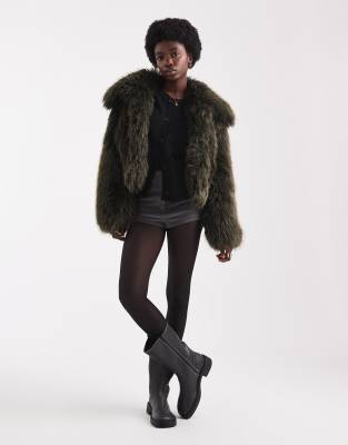 Asos Design Cropped Faux Fur Jacket In Green