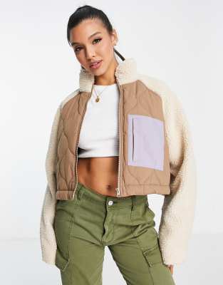 Asos Design Cropped Fleece Jacket In Camel-brown
