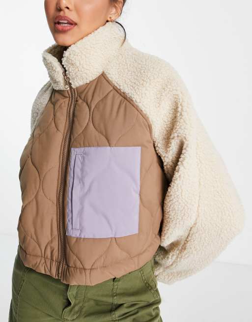 ASOS DESIGN fleece coat with contrast stitching in camel