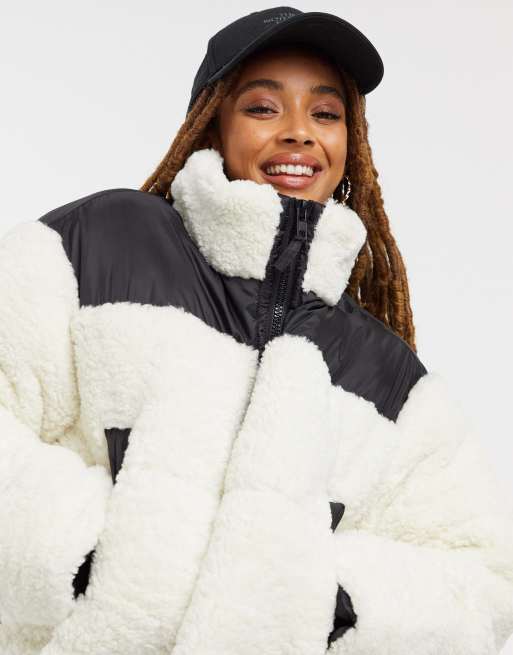 ASOS DESIGN cropped fleece patched puffer jacket | ASOS