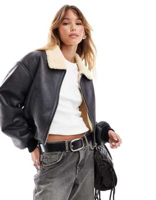 ASOS DESIGN cropped flight jacket in black