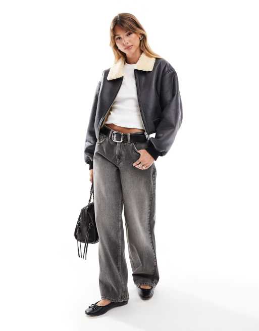 ASOS DESIGN cropped flight jacket in black