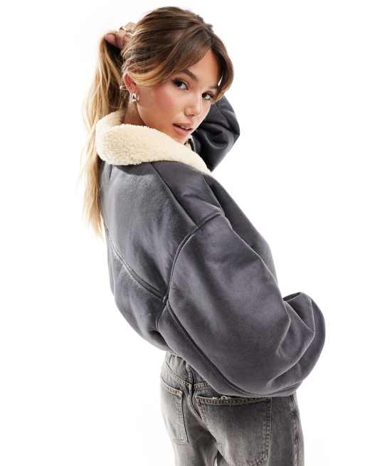 ASOS DESIGN cropped flight jacket in black