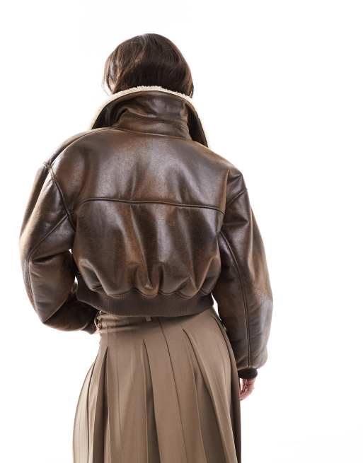 ASOS DESIGN cropped flight jacket in brown