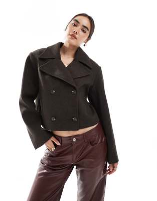 cropped formal pea coat in chocolate-Neutral