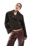 [ASOS DESIGN] ASOS DESIGN cropped formal pea coat in chocolate-Neutral XS chocolate