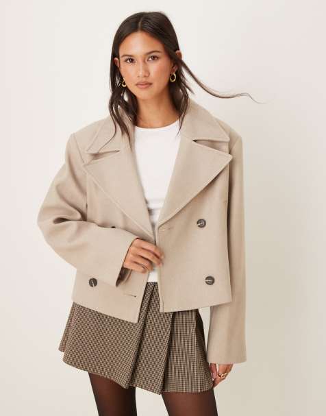 ASOS DESIGN cropped formal pea coat in oatmeal - view 1