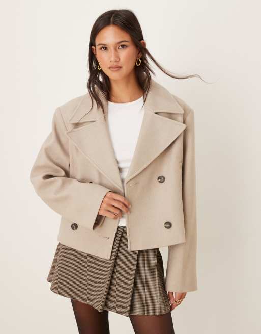 ASOS DESIGN cropped formal pea coat in oatmeal