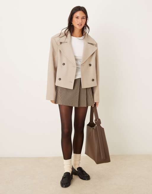 ASOS DESIGN cropped formal pea coat in oatmeal