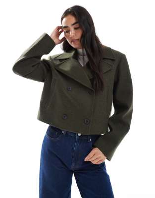 Asos Design Cropped Formal Pea Coat In Green