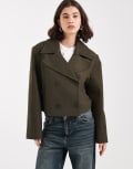 [ASOS DESIGN] ASOS DESIGN cropped formal pea coat in olive-Green M Olive
