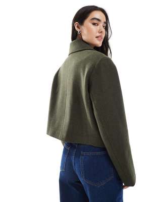 Asos Design Cropped Formal Pea Coat In Green