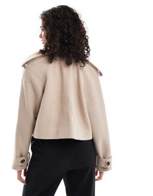 ASOS DESIGN cropped formal trench coat in mushroom