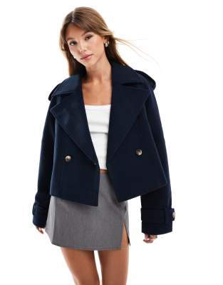 cropped formal trench coat in navy