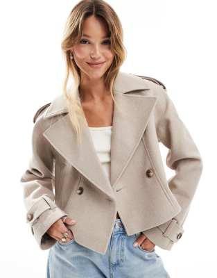 cropped formal trench coat in oatmeal-Brown