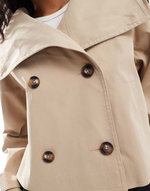 ASOS DESIGN cropped funnel neck trench coat in stone