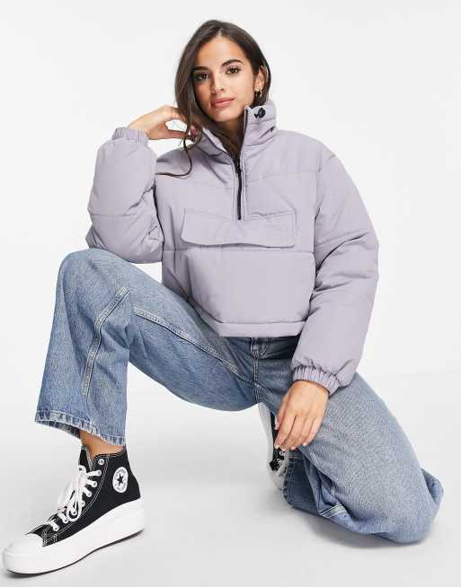 ASOS DESIGN - Cropped gewatteerd jack met halve rits in lila