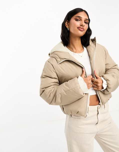 ASOS DESIGN - Cropped gewatteerd puffer jack met capuchon in stopverf kleur - view 1
