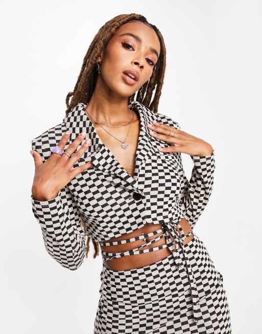 ASOS DESIGN - Cropped habit-blazer med skaktern i jersey , 2 af 4