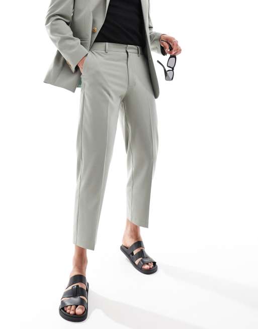 ASOS DESIGN - Cropped habitbukser med lige ben i salviegrøn