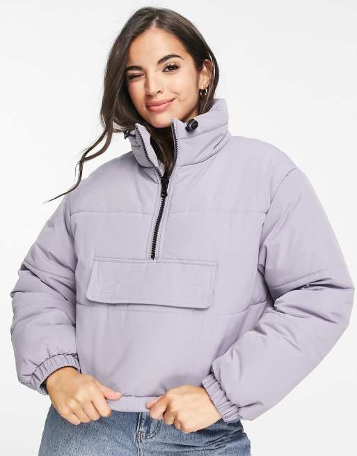 ASOS DESIGN cropped half zip puffer jacket in lilac