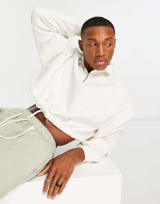 ASOS DESIGN cropped half zip sweatshirt in off white ASOS