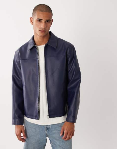ASOS DESIGN - Cropped Harrington jack van imitatieleer in marineblauw - view 1