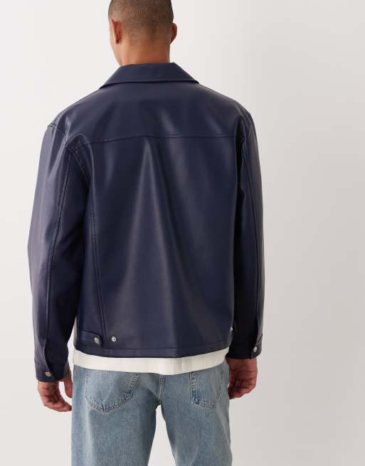 ASOS DESIGN - Cropped Harrington jack van imitatieleer in marineblauw, 5 van 5