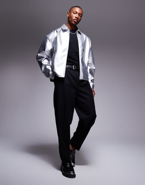 ASOS DESIGN - Cropped Harrington jack van imitatieleer in metallic zilver - view 1