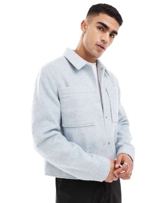 ASOS DESIGN - Cropped Harrington-jakke i blåt uldlook
