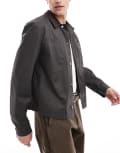 [ASOS DESIGN] ASOS DESIGN cropped harrington wax jacket in brown-Black 3XL BLACK