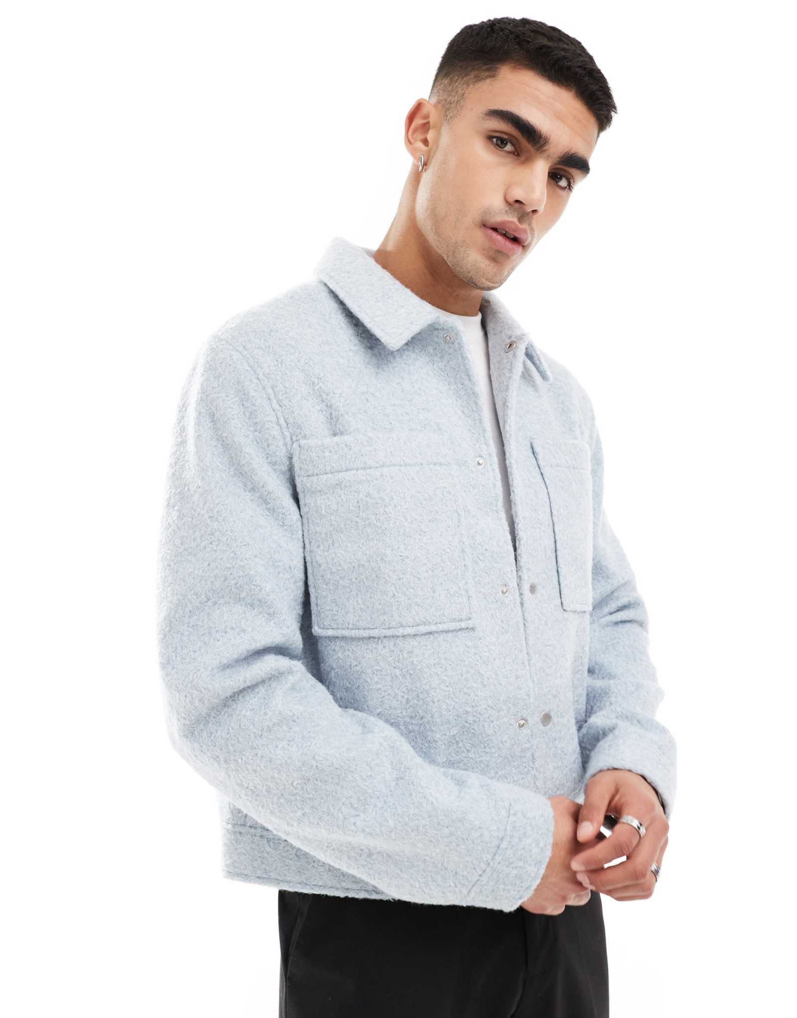 Укороченный жакет из шерсти harrington от ASOS DESIGN синего цвета