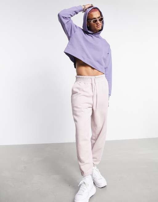 ASOS DESIGN cropped heavyweight hoodie in purple with wellness back print