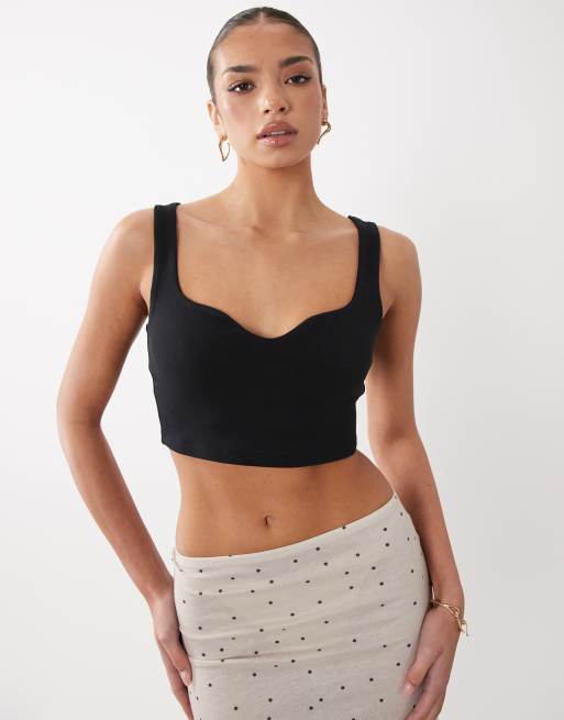 ASOS DESIGN - Cropped hemdje van compact katoen met gebogen halslijn in zwart, 3 van 4