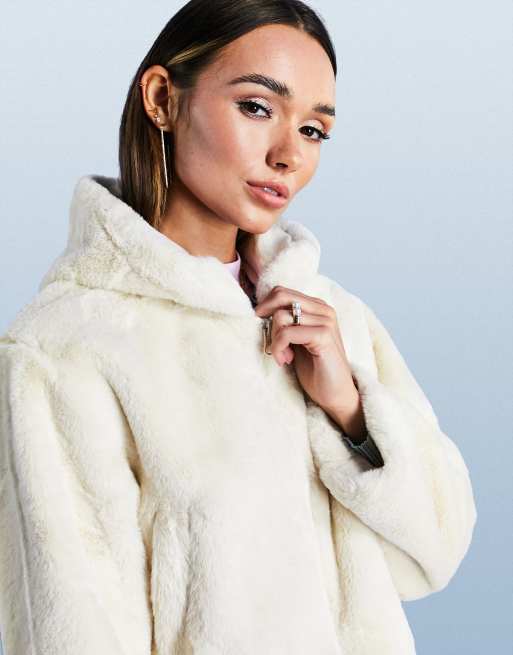 Cream faux store fur hoodie